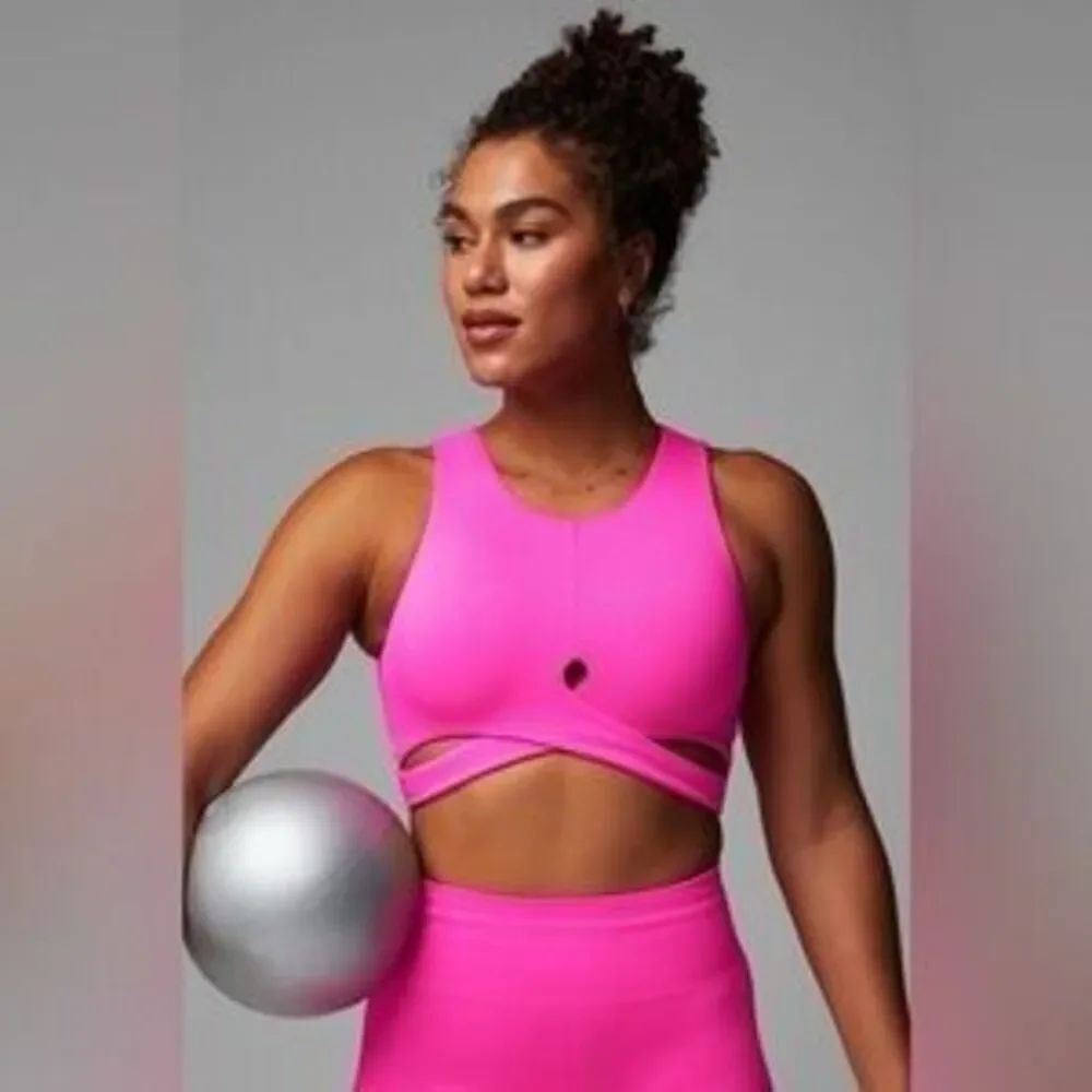 FABLETICS Hot Neon Pink Crossover Cutout Sports Bra